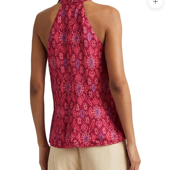 Women's Geo-Print Shantung Halter Blouse Fuchsia Multi - Picture 2 of 5